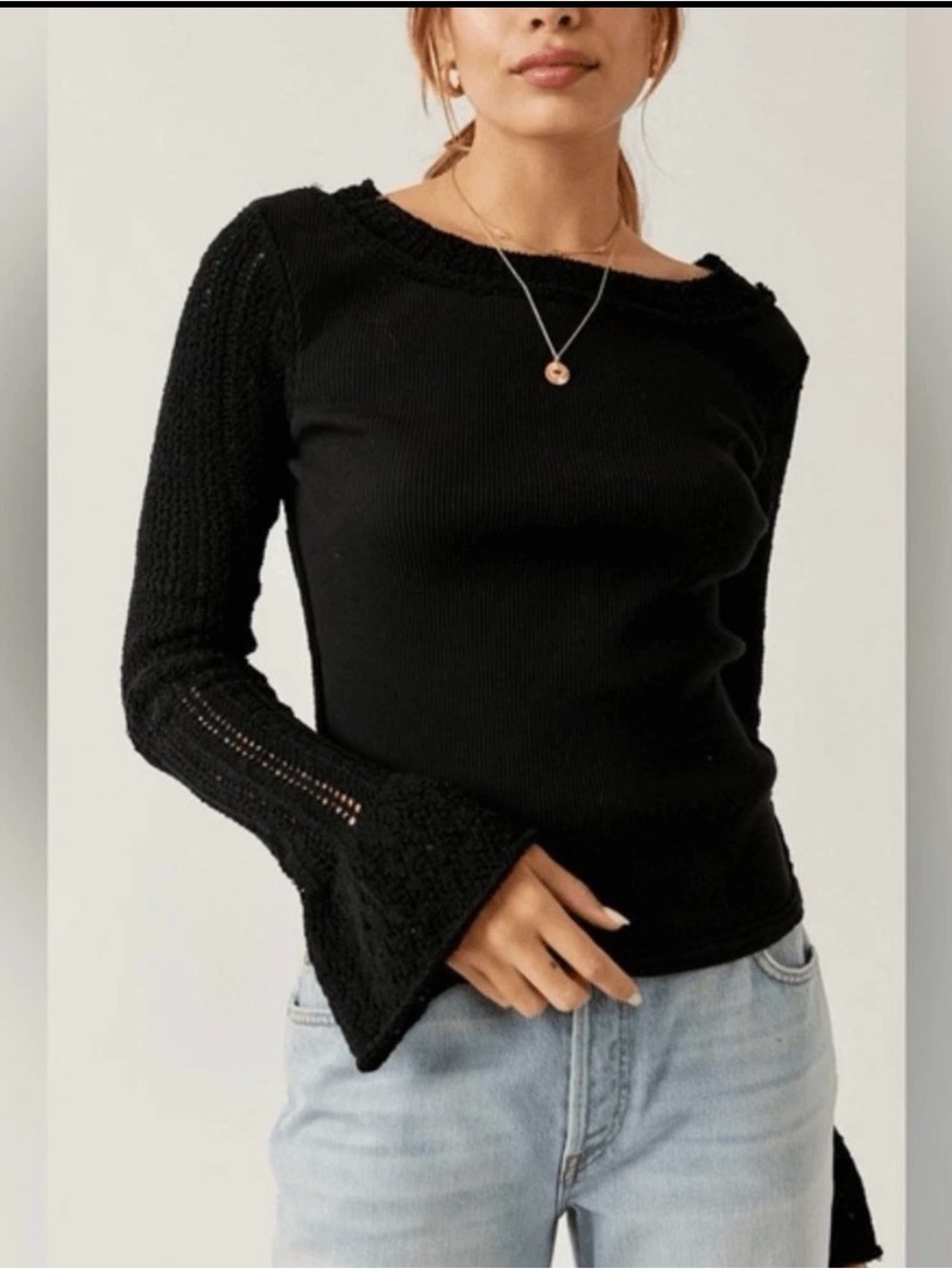 Free People Cuffing Season Black BellSleeve Sweater M